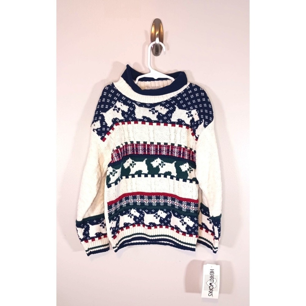 Vintage Heartworks Scottie Dog Christmas Sweater Kids 5/6 NWT USA Holiday Cotton